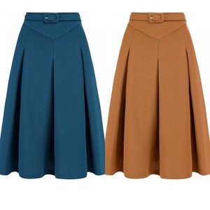 INSPIRE CHIC Women's Belted Waist Casual Knee Length Pleated A-Line Skirt 2 Packs - 1 of 4