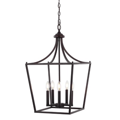 Jonathan Y Plains Mini Lantern 12 in. 4-Light Oil Rubbed Bronze Iron Modern Farmhouse LED Flush Mount