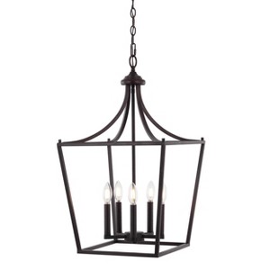 16" LED 5-Light Camden Iron Classic Mid-Century Pendant Lantern Oil Rubbed Bronze - JONATHAN Y: Adjustable Chain, UL Listed - 1 of 4