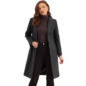 INSPIRE CHIC Women's Notched Lapel Single Breasted Outwear Work Long Winter Coat - 1 of 4