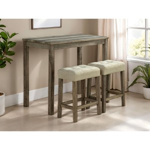 3-Piece Dining Set with Rubber Wood Table and 2 Stools - 1 of 4