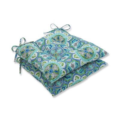 2pk Lagoa Tile Wrought Iron Outdoor Seat Cushions Blue - Pillow Perfect