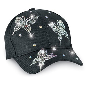 Collections Etc Decorative Sparkling Rhinestone Butterfly Baseball Cap - 1 of 4