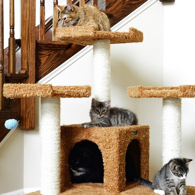 Ochre Brown Multi-Level Sisal Cat Tree with Faux Fur
