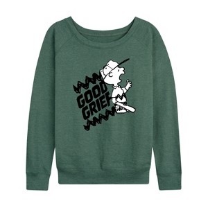 Women's - Peanuts - Good Grief Split Lightweight French Terry Wide Neck Long Sleeve Shirt - 1 of 4