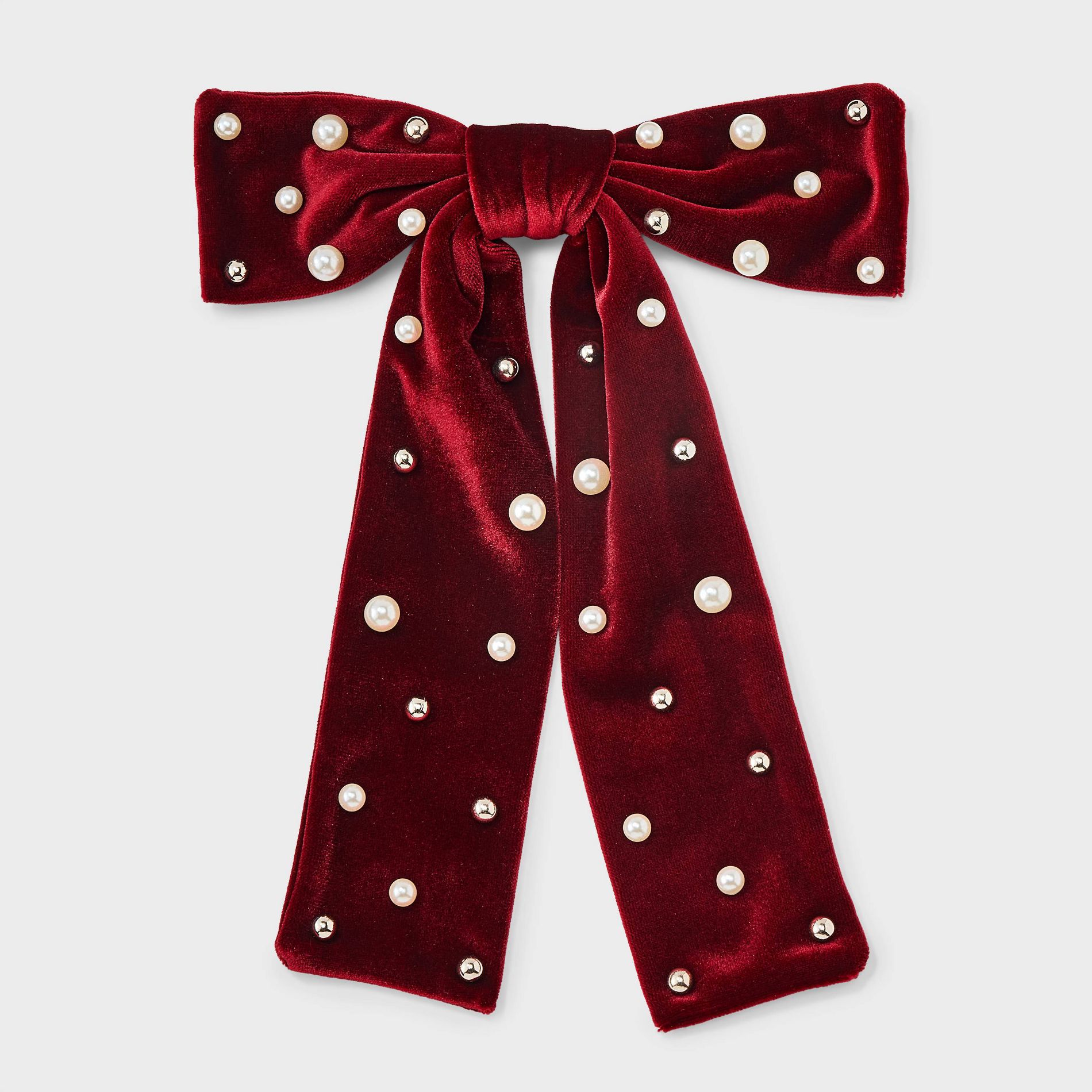 Girls' Velvet Pearl Embellished Bow Hair Barrette - Cat & Jack™ Red