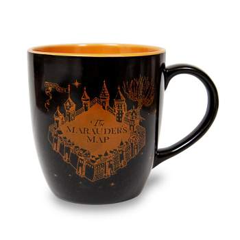 Silver Buffalo Harry Potter Marauder's Map Black and Gold Ceramic Mug | Holds 18 Ounces