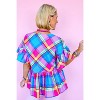 I AM A FASHION JUNKY Sky Blue Colorful Plaid V Neck Ruffled Babydoll Blouse Sky Blue S - 2 of 4