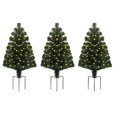 Mr. Christmas Alexa Enabled LED Illuminated Pathway Christmas Trees, Set of 3