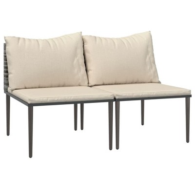 vidaXL Patio Middle Sofas Set – 2 pcs Contemporary Design with Cushions, Gray Poly Rattan Material, Steel Frame