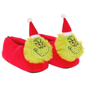 Dr. Seuss GRINCH Who Stole Christmas Character Santa Grinch Slippers (Unisex Adult) Red - 1 of 4
