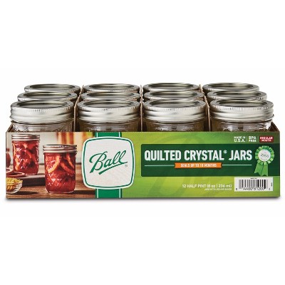 Ball 8oz. 12pk Glass Regular Mouth Quilted Mason Jar with Lid and Band