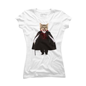 Junior's Design By Humans Catcula Cat Kitten Dracula Cute Funny Halloween t shirt By JOHANNESART T-Shirt - 1 of 3