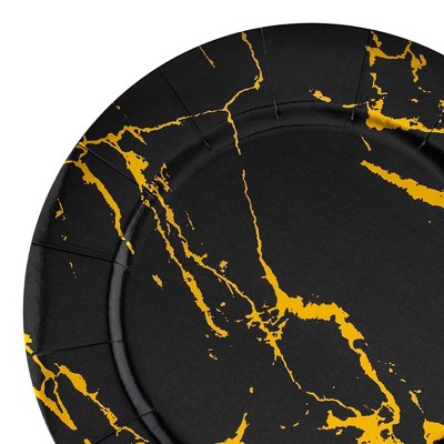Smarty Had A Party 13" Black w/ Gold Marble Disposable Paper Charger Plates - 120 pcs