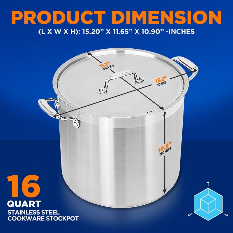 NutriChef 16-Quart Stainless Steel Stockpot - 18/8 Food Grade Heavy Duty Large Stock Pot for Stew, Simmering, Soup, 2 of 4