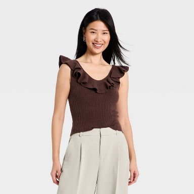 Women's Ruffle Tank Top - A New Day™ Brown XS