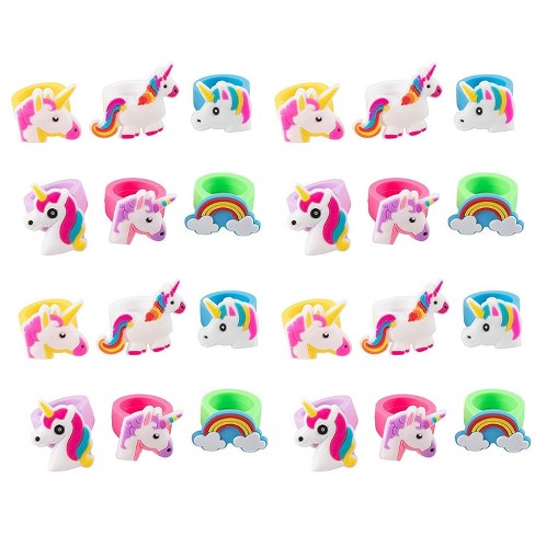 Juvale 24 Pack Rubber Rainbow Unicorn Toy Rings For Girls Birthday Party Favors Gifts Target