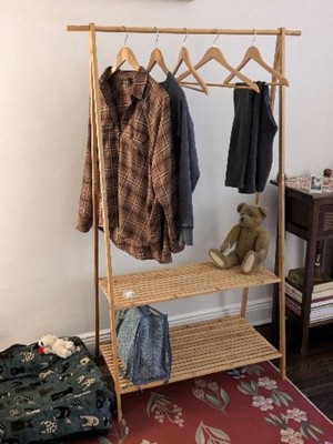 Costway Bamboo Garment Rack Clothes Hanging Rack W 2 tier Storage Shelf Entryway Bedroom Target