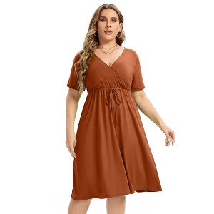 Women's Plus Size Dress Knee Length Wrap Min DressWomenyellow-cs X-Large - 1 of 4