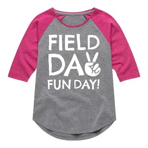 Girls' - Instant Message - Field Day Fun Day Peace Sign Shirt Tail Raglan Graphic T-shirt - 1 of 4