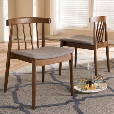 Wyatt Mid-Century Modern Walnut Wood Dining Chair Set with Beige Upholstery