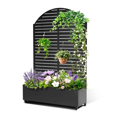 TOAOTBNBO Metal Raised Garden Bed with Trellis and Wheels, Metal Planter Box with Trellis, Garden Box for Climbing Plants, Flower