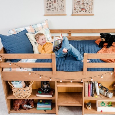 Pine Twin Loft Bed with Bookcases and Ladder