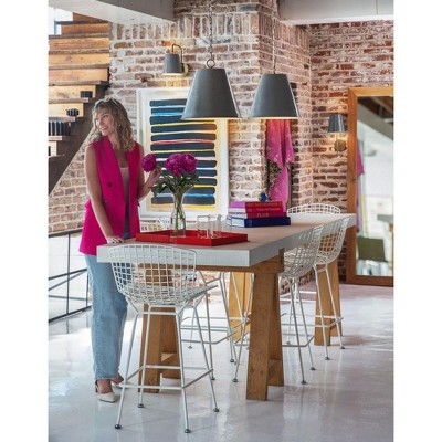 Blake French Gray Lacquered Brass LED Drum Pendant Light