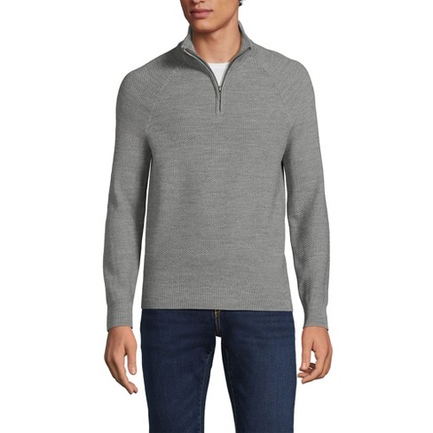 Lands End Men s Long Sleeve Washable Merino Wool Quarter Zip Sweater Medium Pewter Heather Target