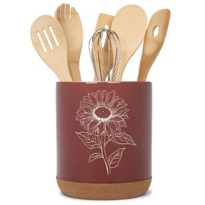 Elanze Designs Kitchen Utensil Holder With Non Slip Cork Base Large 8 Inch Ceramic Storage Crock Botanical Nature Countertop Organizer Farmhouse - 1 of 4