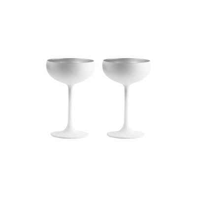 Olympia Matte White and Silver Crystal Champagne Coupe Glasses