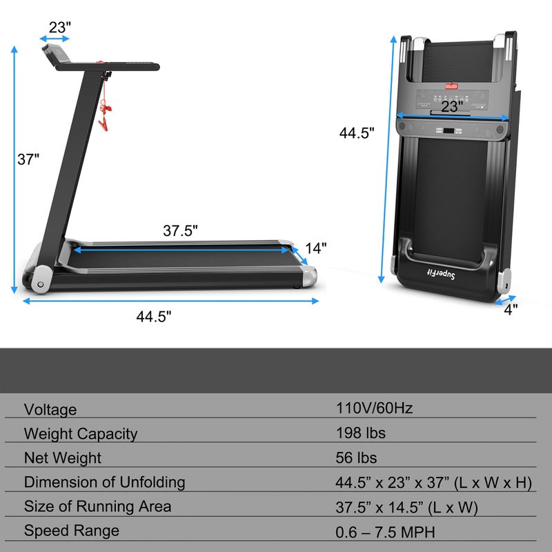 SuperFit  Folding Electric Treadmill Compact Walking Running Machine w/APP Control Speaker, 4 of 11