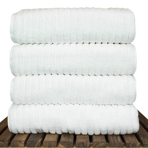 BC BARE COTTON Luxury Hotel & Spa 100% Natural Turkish Cotton Ribbed Channel Pattern Bath Towel (Set of 4), White - 1 of 1
