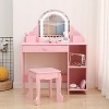 Kids Vanity with Lighted Mirror & Stool, Little Girls Vanity with Adjustable LED Light, Storage Drawer & Shelves for Girls 3-9 - 2 of 4
