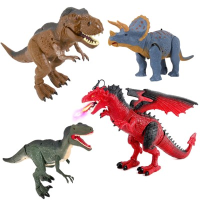 Contixo 4-pk of Remote Control Velociraptor, Tyrannosaurus, Triceratops and Dragon Dinosaurs