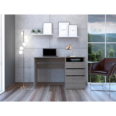 Vynxaria Three Drawer Computer Desk - One Shelf, Light Gray, 47.4"W