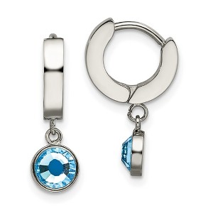 Chisel Stainless Steel Polished with Blue Preciosa Crystal Dangle Hinged Hoop Earring - 1 of 4