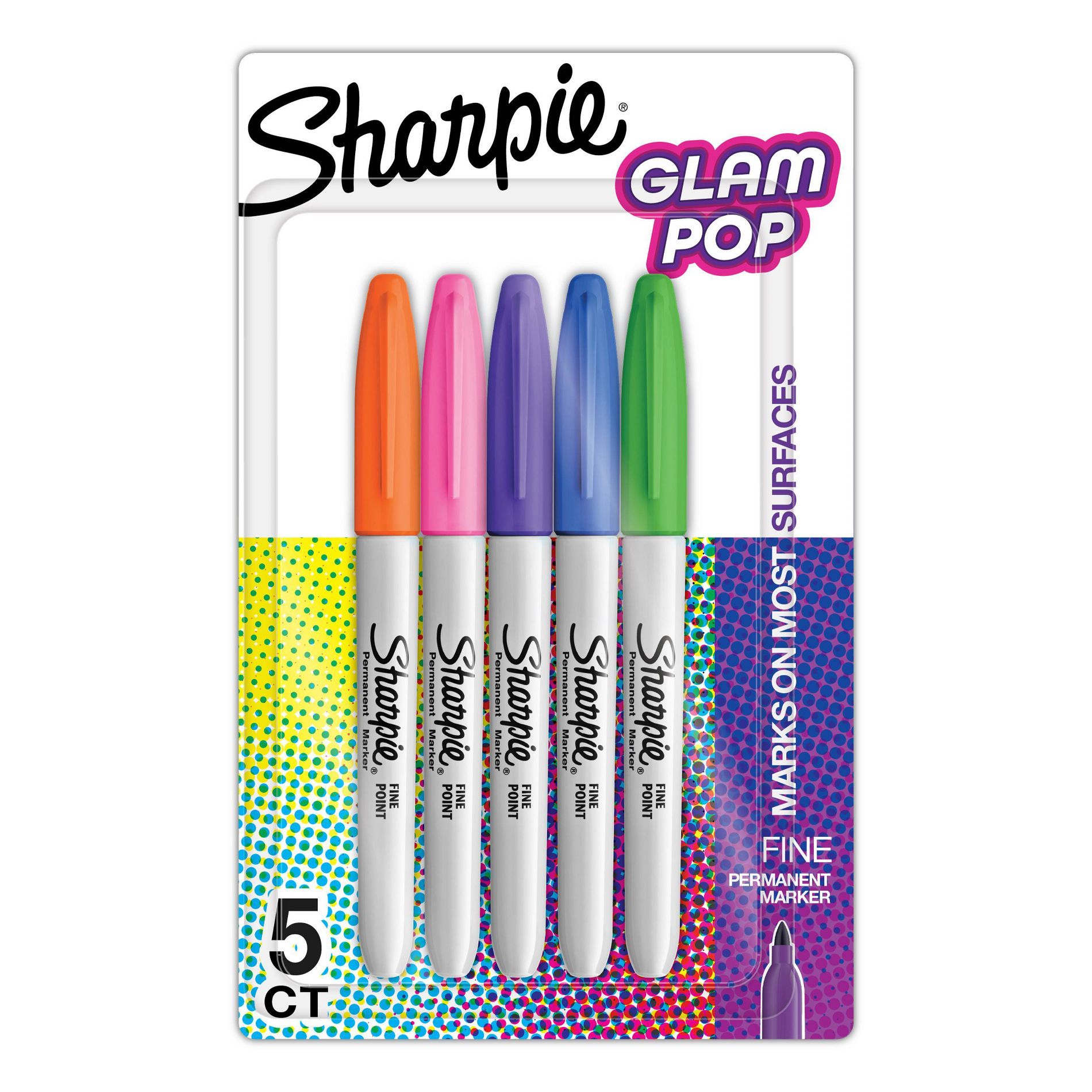 Sharpie 5pk Permanent Markers Fine Multicolored Glam Pop: Art & Stationery, Office Supplies, Purple Sharpie, Ages 8+