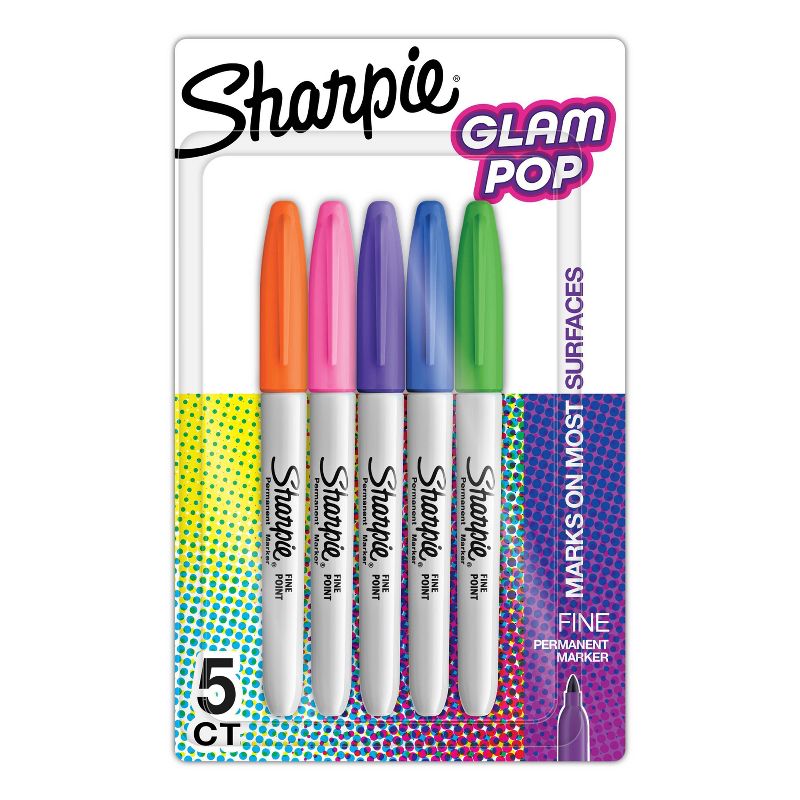 Sharpie 5pk Permanent Markers Fine Multicolored Glam Pop, 1 of 6