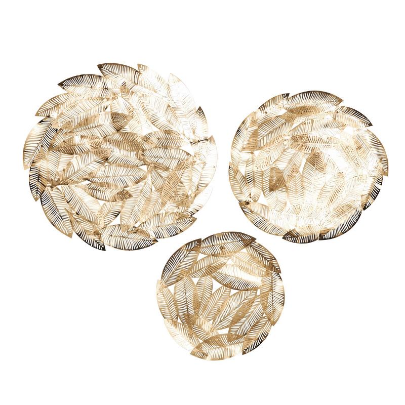 Set of 3 Metal Leaf Abstract Round Disk Wall Decors Gold - Olivia &#38; May, 1 of 6