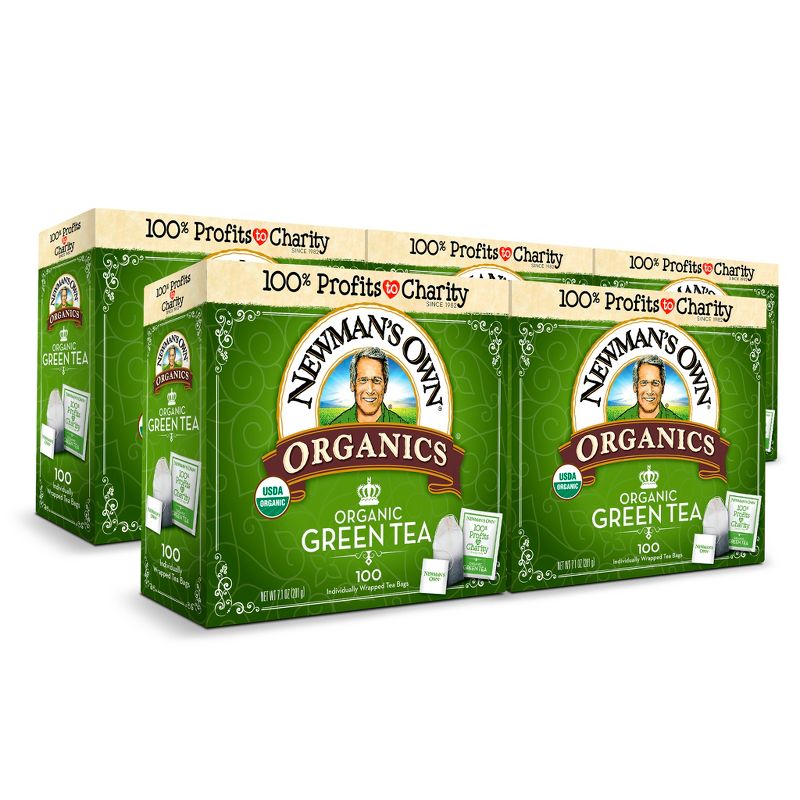 Newman's Own Organic Green Tea, Green Tea with 100 Individually Wrapped Tea Bags Per Box (Pack of 5), 1 of 5