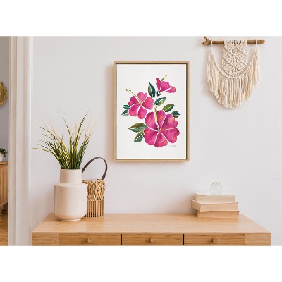 Fuchsia Hibiscus Bloom Canvas Print with Natural Frame, 18x24