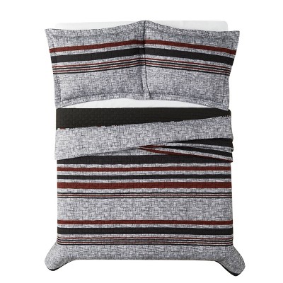 Full Red and Gray Microfiber Reversible Quilt Set