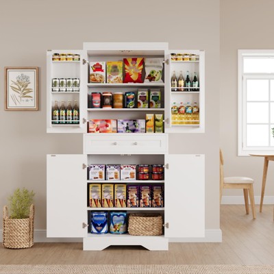 Kitchen Pantry Cabinet, 70'' Tall Farmhouse Storage Organizer with Drawers - Adjustable Shelves, Door Shelves for Dining Room, White