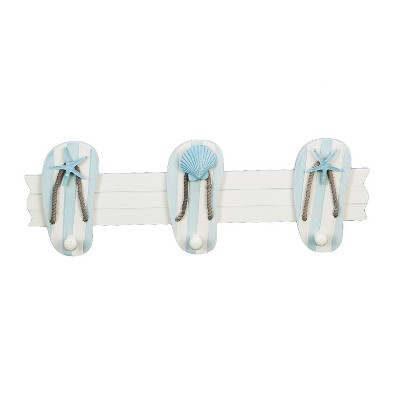 Beachcombers 3 Sandal Hooks On 1 Coastal Plaque Sign Wall Hanging Decor Decoration For The Beach 18 x 6 x 3 Inches.