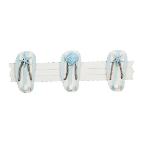 Beachcombers 3 Sandal Hooks On 1 Coastal Plaque Sign Wall Hanging Decor Decoration For The Beach 18 x 6 x 3 Inches. - image 1 of 2