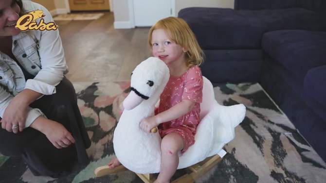 Qaba Kids Ride On Rocking Horse Plush Swan Style Toy with Music for Over 18 Months Children, White and Pink, 2 of 10, play video