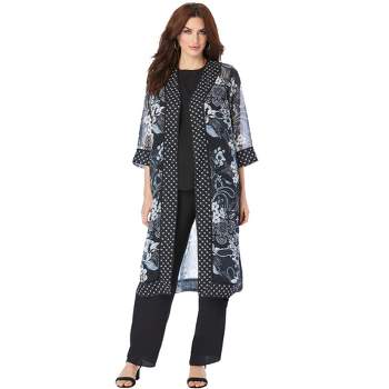 Roaman's Women's Plus Size Three-piece Pantsuit, 14 W - Black Abstract  Stripe : Target