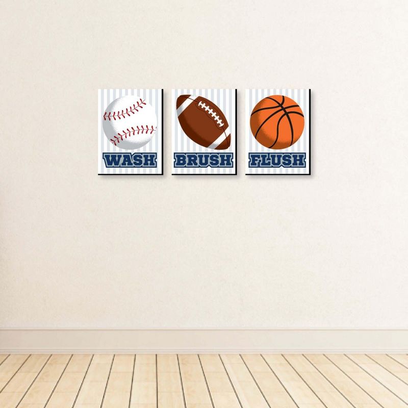 Big Dot of Happiness Go, Fight, Win - Sports - Kids Bathroom Rules Wall Art - 7.5 x 10 inches - Set of 3 Signs - Wash, Brush, Flush, 4 of 9