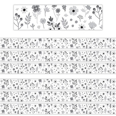 Teacher Created Resources® Black and White Floral Straight Border Trim, 35 Feet Per Pack, 6 Packs